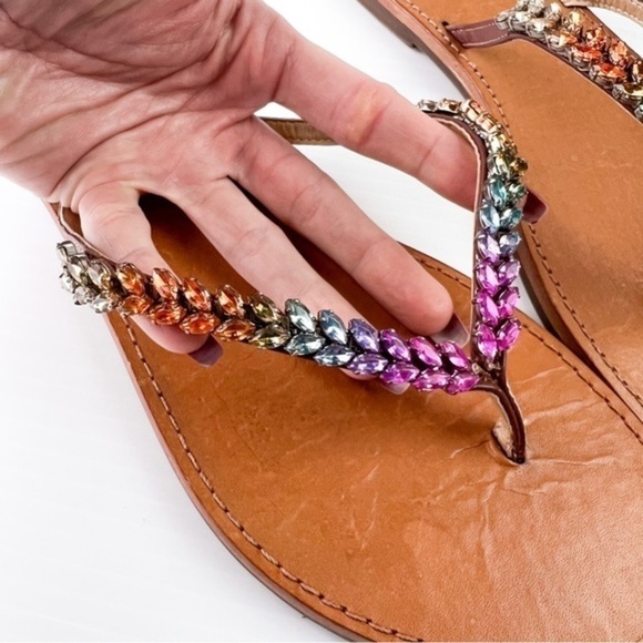 Schutz Belle Nappa Leather Crystal-Embellished Thong Sandal womens size 8.5 - Picture 2 of 8